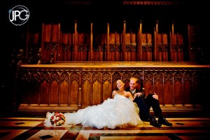 Couple posing in church